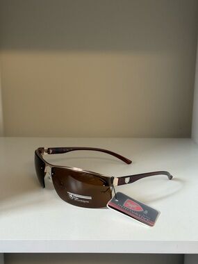 Men's Brown Rimless Shield Sunglasses -
